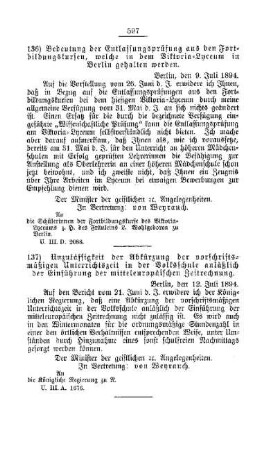 Bedeutung der Entlassungsprüfung aus den Fortbildungskursen, welche in dem Viktoria-Lyceum in Berlin gehalten werden : [F. Oeffentliches Schulwesen]