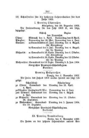 Schulferien für die höheren Lehranstalten für das Jahr 1903 : [D. Höhere Lehranstalten]
