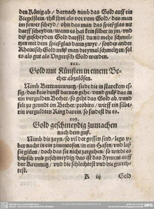 103. Gold geschmeydig zumachen nach dem guß.