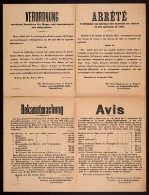 "Verordnung betreffend Geschirre für Waren und Ausrüstungen von Reitpferden." und "Bekanntmachung" über die Neufestsetzung der Höchstpreise für Brotgetreide, Mehl, Kleie und Brot (Z.E.K. 251/18. N. 1430/1, G.G. V 477/18)