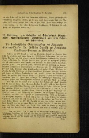 ¬Die¬ hundertjährige Geburtstagsfeier des Königlichen Seminar-Direktor Dr. Wilhelm Harnisch am Königlichen Schullehrer-Seminar zu Weißenfels