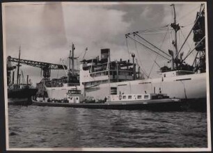 Schiff und Schwimmanleger der British Petrol am Hamburger Hafen