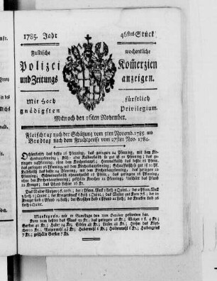 46tes Stück., Ausgabe vom 16. November 1785