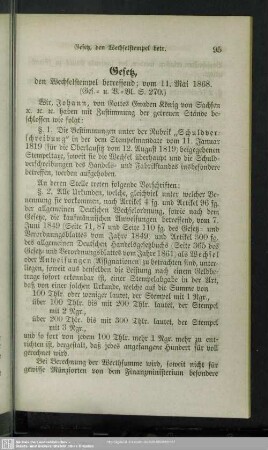 Gesetz, den Wechselstempel betreffend : vom 11. Mai 1868