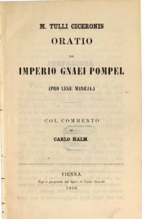Orazioni scelte di Cicero : Col commento di Carlo Halm, I
