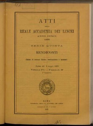 Seduta del 5 maggio 1895. Volume IV. - Fascicolo 9.