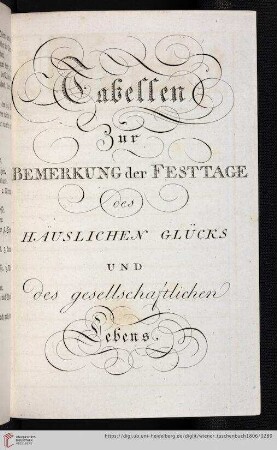 Tabellen zur Bemerkung der Festtage des häuslichen Glücks und des gesellschaftlichen Lebens