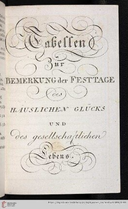 Tabellen zur Bemerkung der Festtage des häuslichen Glücks und des gesellschaftlichen Lebens