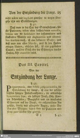 Das III. Capitel. Von der Entzündung der Lunge