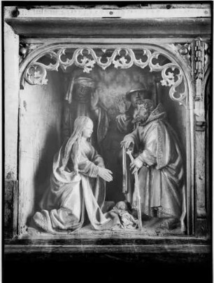 Kirrlach Katholische Pfarrkirche Sankt Cornelius und Cyprian Schnitzaltar Die Geburt Christi (18. Jahrhundert)
