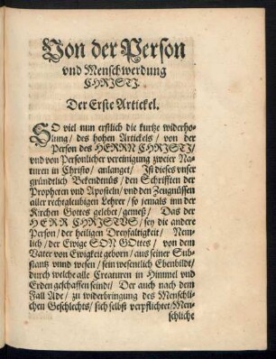 Von der Person und Menschwerdung Christi.