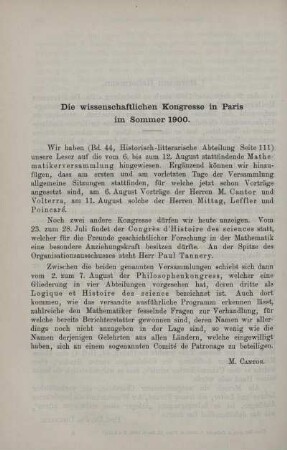 Die wissenschaftlichen Kongresse in Paris im Sommer 1900.