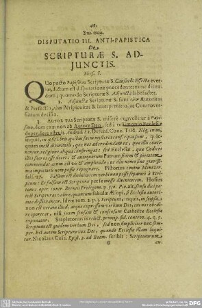 Disputatio III. Anti-Papistica De Scripturae S. Adjunctis