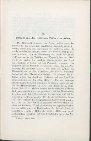 B. Berechnung der mittleren Höhe von Asien.