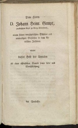 Dem Herrn D. Johann Heinr. Gempt, praktischem Arzte zu Burg-Steinfurth, [...]