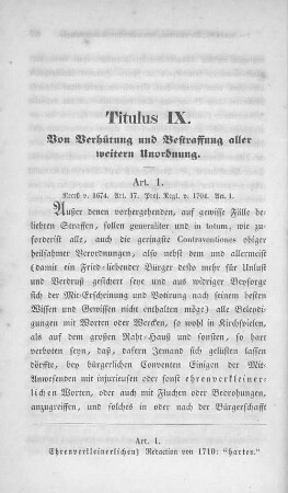 Titulus IX. Von Verhütung und Bestraffung aller weitern Unordnung.