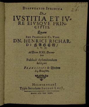 Disputatio Iuridica De Iustitia Et Iure Eiusque Principiis
