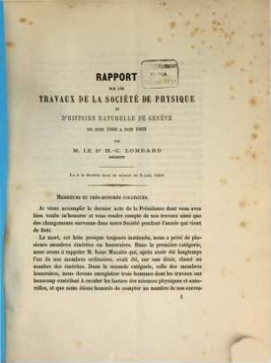 Rapport sur les travaux de la Société de Physique et d'Histoire Naturelle de Geneve : de ... a .... 1868/69, 1868/69 (1869) = 12