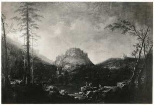 Der Oybin im Zittauer Gebirge : Landschafts-Prospekt "Der Oybin im Zittauer Gebirge". Ölgemälde