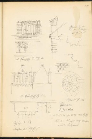 Nikolaikirche, Wismar: Ansicht, Details Nordquerschiff, Details (aus: Skizzen- und Fotoalbum 1)