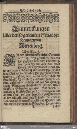 Anmerckungen Uber den so genanten Staat der Hertzogen von Wirtenberg