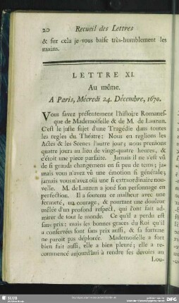 Lettre XI. Au même. A Paris, Mécredi 24. Décembre, 1670