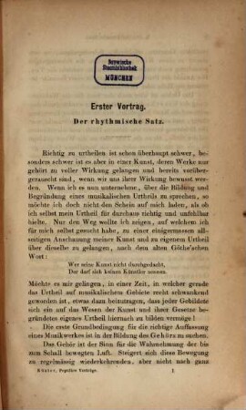 Populäre Vorträge über Bildung und Begründung eines musikalischen Urtheils mit erläuternden Beispielen, 1. Die einfachsten Tonformen