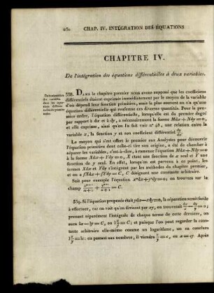 Chapitre IV. De l'intégration des équations différentielles à deux variables.