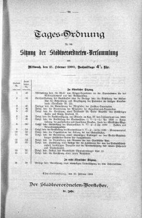 Tages-Ordnung, 21. Februar 1900