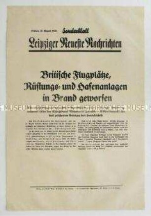 Sonderblatt der "Leipziger Neuesten Nachrichten" zum Luftkrieg gegen Großbritannien