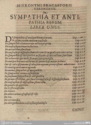 SYMPATHIA ET ANTIPATHIA RERUM.