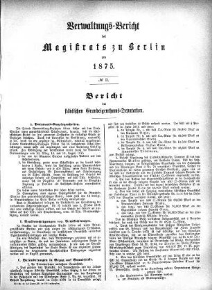 No. II. Verwaltungsbericht des Magistrats pro 1875