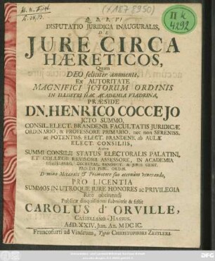 Disputatio Iuridica Inauguralis, De Iure Circa Haereticos
