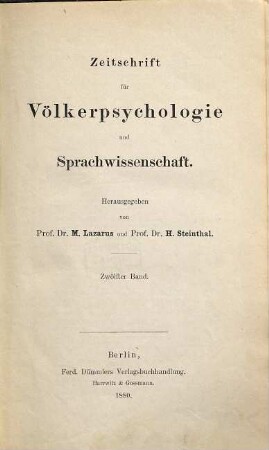 Zeitschrift für Völkerpsychologie und Sprachwissenschaft. 12, 12. 1880
