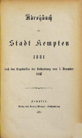 Adressbuch der Stadt Kempten. 1881