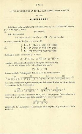 Alcune formole per la teoria elementare delle coniche.