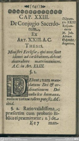 Cap. XXIII. De Coniugio Sacerdorum, Ex Art. XXIII. A.C.