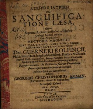 Askēsis iatrikē de sanguificatione laesa