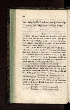 VII. Aufgaben der Parallelelepipeden, Prismen, Pyramiden, und einige andere einfache Körper.