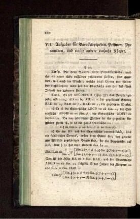 VII. Aufgaben der Parallelelepipeden, Prismen, Pyramiden, und einige andere einfache Körper.