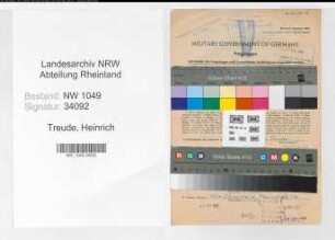 Entnazifizierung Heinrich Treude , geb. 14.04.1898 (Bahnsekretaer)