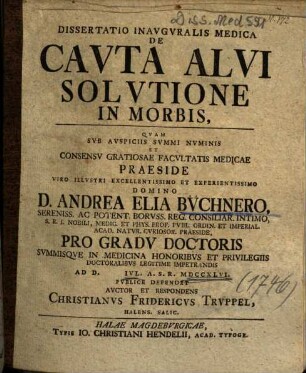 Dissertatio Inavgvralis Medica De Cavta Alvi Solvtione In Morbis