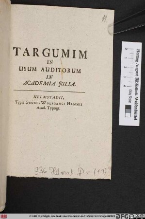 Targumim In Usum Auditorum In Academia Julia