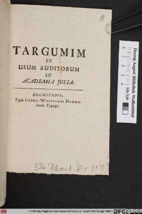Targumim In Usum Auditorum In Academia Julia