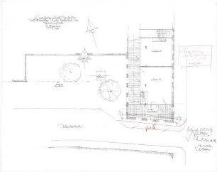 Gsaenger, Gustav; München, Theatinerstr.; Bayerisches Kultusministerium, Erweiterung - Erweiterungsbau, Tekturvorschlag 1 zum Kopfbauteil der Theatinerstr. (Lageplan)