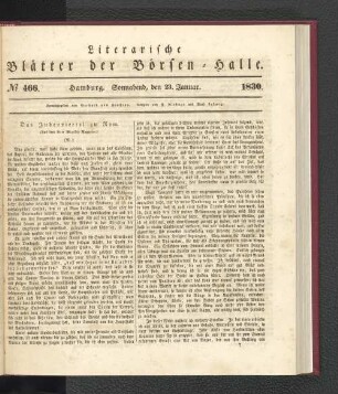 No 466. Hamburg. Sonnabend, den 23. Januar. 1830.
