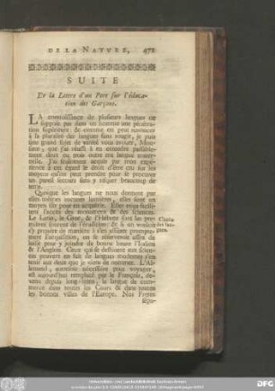 Suite De la Lettre d'un Pere sur l'éducation des Garçons.