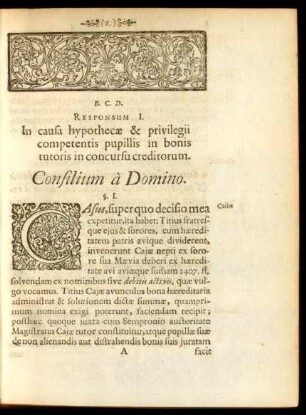 Responsum I. In causa hypothecae & privilegii competentis pupillis in bonis tutoris in concursu creditorum