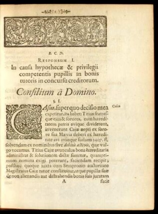 Responsum I. In causa hypothecae & privilegii competentis pupillis in bonis tutoris in concursu creditorum