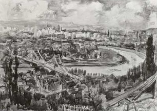 Sommerliches Dresden 1974 (Blick von der Loschwitzhöhe über das Blaue Wunder) : Sommerliches Dresden 1974 (Blick von der Loschwitzhöhe über das Blaue Wunder). Aquarell. 1974